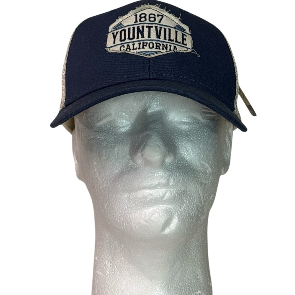 Ouray Yountville California Trucker Hat Mesh Snapback Blue Tan Adult